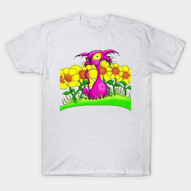 Angry cat in flowers T-Shirt by harmount